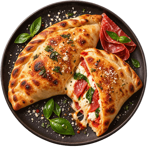 Calzone del Forno met ricotta, salami en basilicum