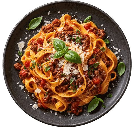 Tagliatelle al ragù in een diep bord